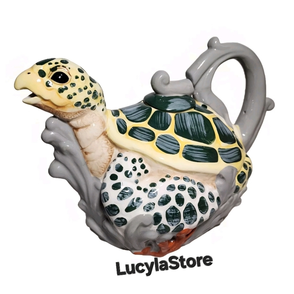 Sea Turtle Teapot Ceramic Kitchen Décor Blue Sky Clayworks Heather Goldmine 2017
